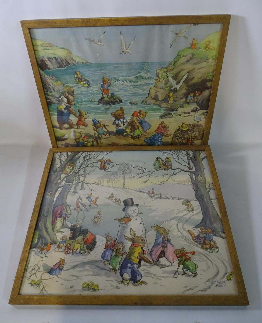 (2) MOLLY BRETT FRAMED PRINTS 'WINTER GAMES' & 'BEACH (1 of 7)