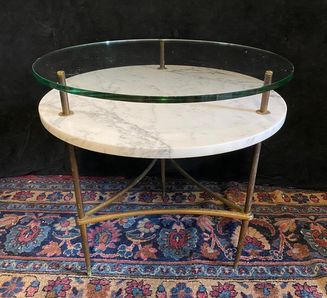 MID CENTURY CIRCULAR. MARBLE TOP TABLE 20X30 DIA.. (1 of 7)