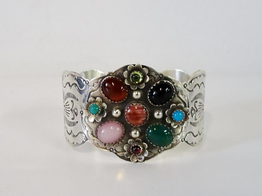 NATIVE AMERICAN STERLING AND STONE CLOUD CUFF BRACELET (1 of 3)