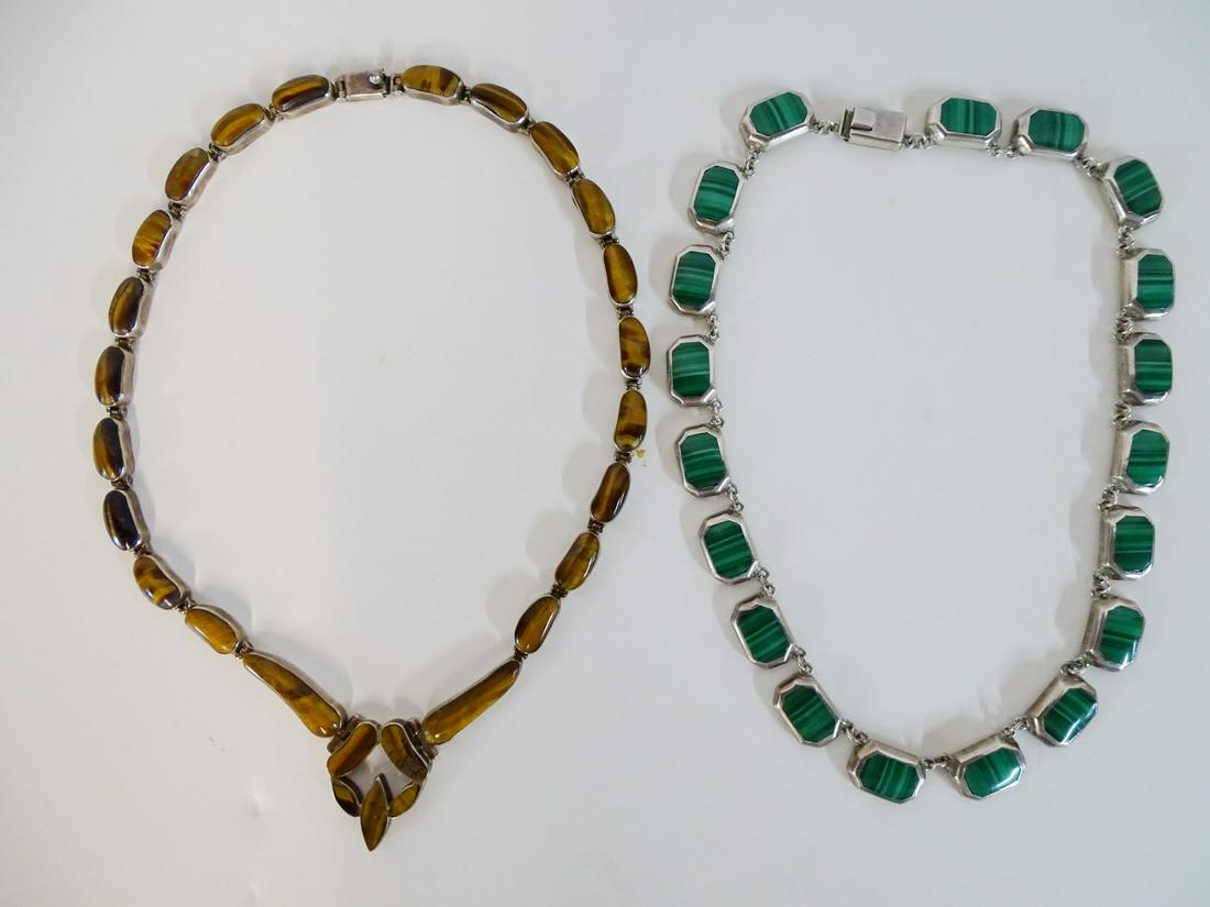 2 MEXICAN STERLING NECKLACES 1 MALACHITE AND TIGERS EYE (1 of 3)