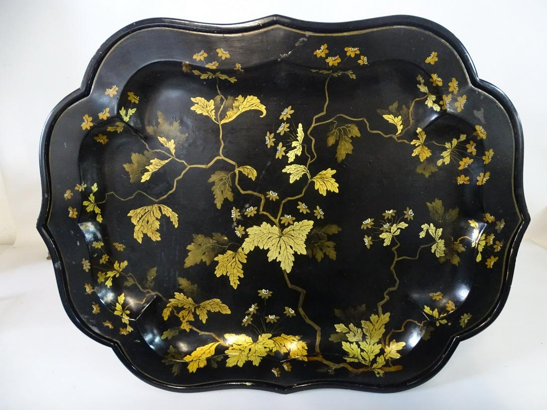 TOLE TRAY TOP TABLE WITH BLACK LACQUER BASE 19" X 26" (1 of 7)