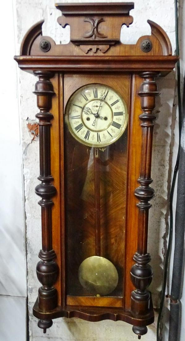 VICTORIAN WALNUT WALL REGULATOR CLOCK, COMPLETE WITH (1 of 7)