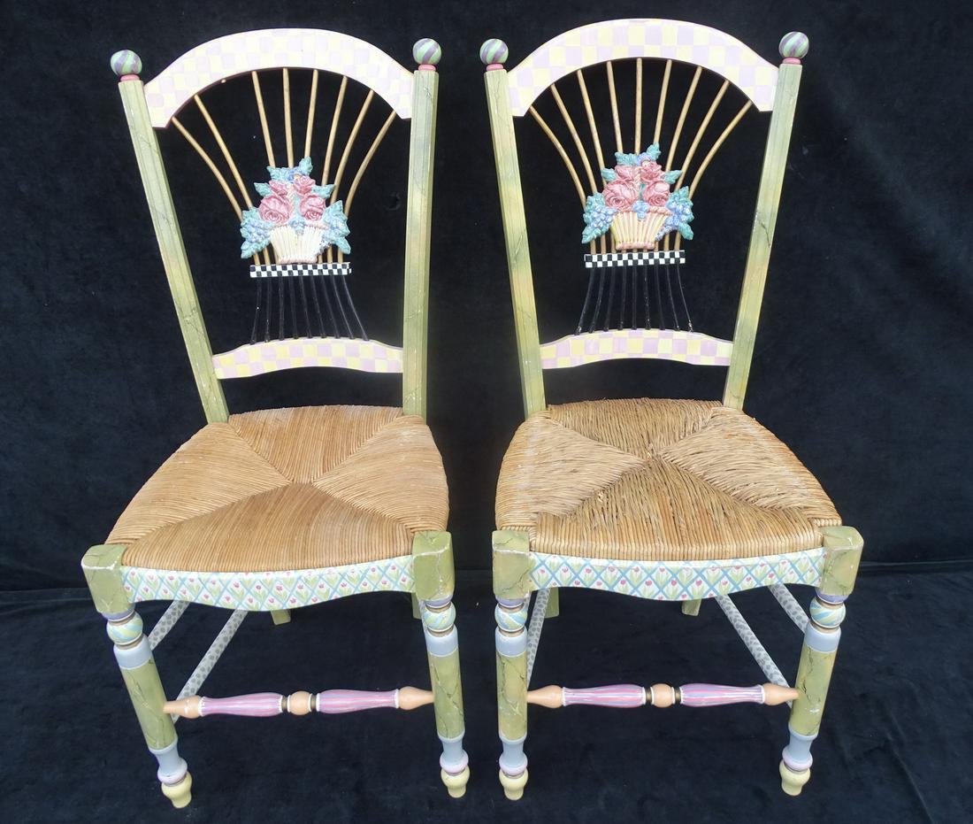 PAIR MACKENZIE-CHILDS RUSH SEAT SIDE CHAIRS 39.5" X 18" (1 of 10)