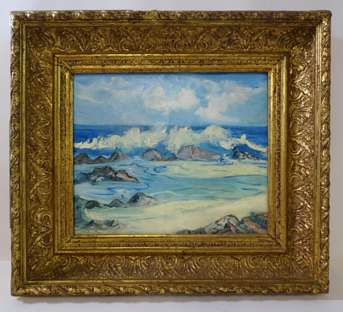 PERRY SIGNED "CALIFORNIA SEASCAPE", OIL ON CANVAS, 9.5" (1 of 12)