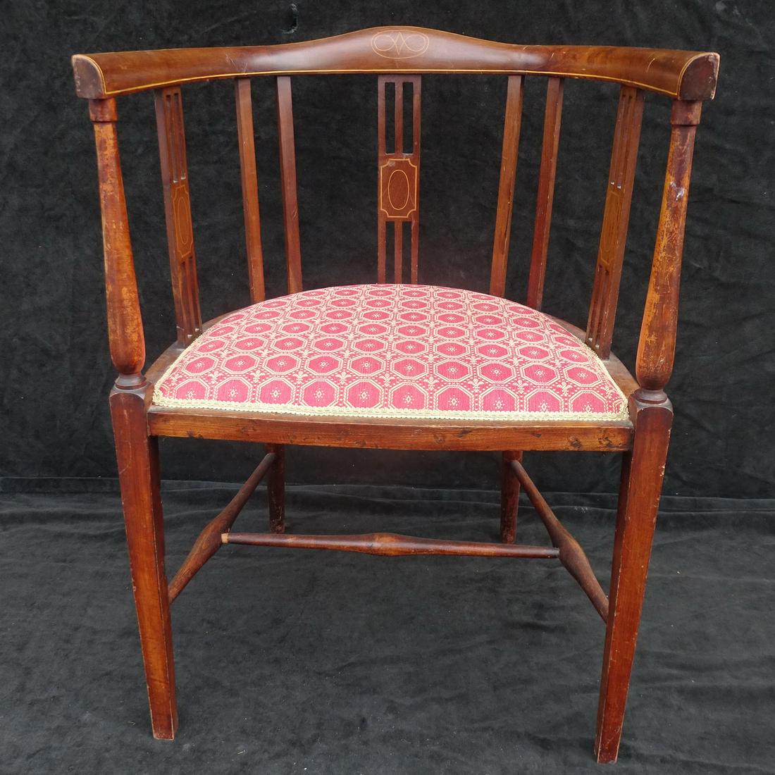 ANTIQUE INLAID CORNER CHAIR 30X20X19: ANTIQUE INLAID CORNER CHAIR 30X20X19