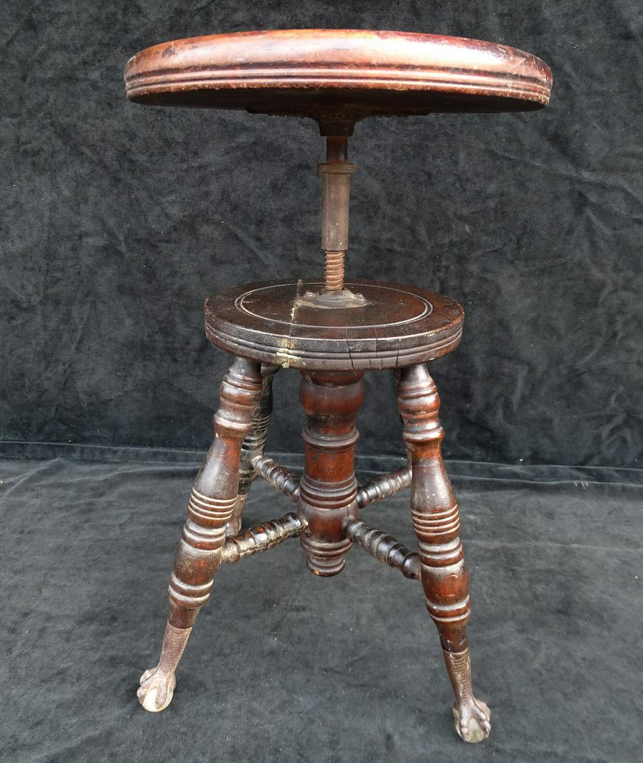 CLAW FOOT ADJUSTABLE PIANO STOOL 24''H. (1 of 7)