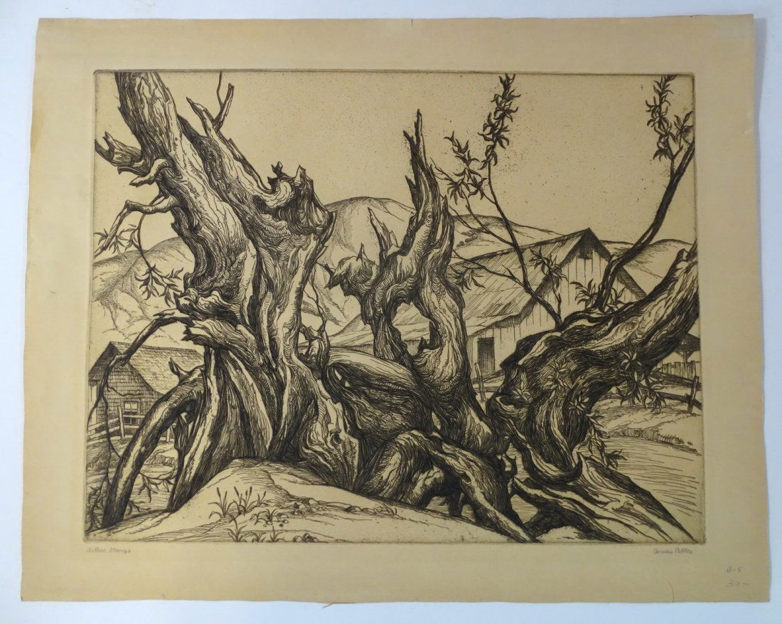 CORNELIS BOTKE SIGNED "WILLOW STUMPS" 1952 ETCHING 12" (1 of 8)