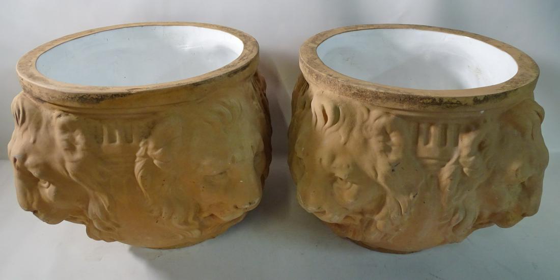 PR. LION HEAD FIGURAL TERRACOTTA PLANTERS 12" X 16" X (1 of 12)