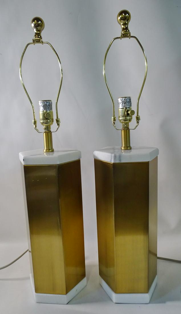 PR. BRASS & MARBLE HEXAGONAL LAMPS "SAFAVIEH" 28" H (1 of 5)