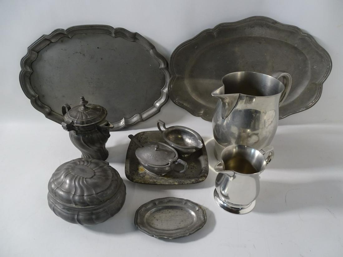 LOT OF PEWTER ITEMS INC. 2 CARTIER PITCHERS 7" HIGH: LOT OF PEWTER ITEMS INC. 2 CARTIER PITCHERS 7" HIGH TALLEST