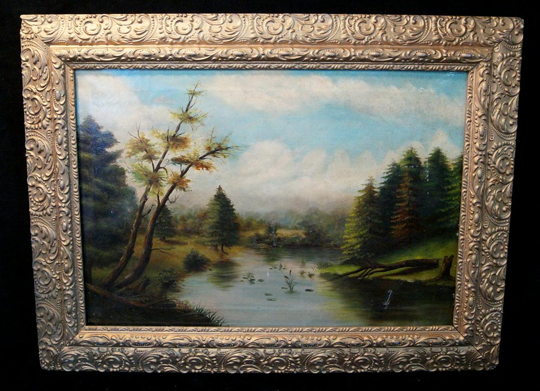 19TH C. HUDSON RIVER SCHOOL OIL  CANVAS "BROOK IN A (1 of 8)