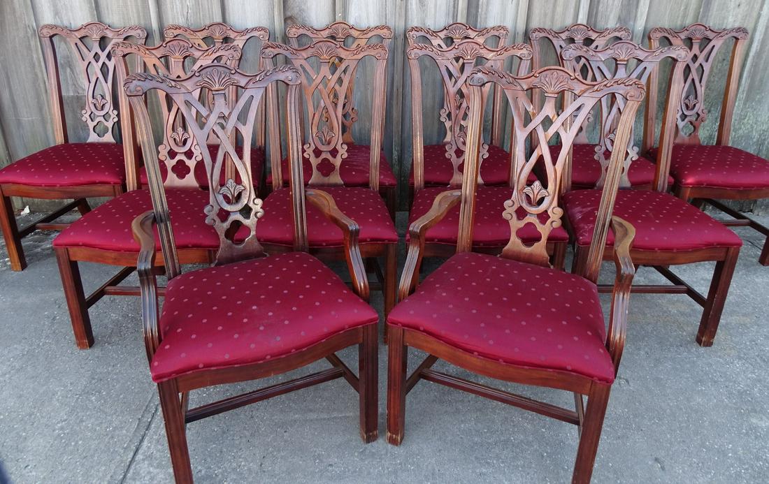 SET OF 10 CHIPPENDALE STYLE DINNING ROOM CHAIRS 40" X (1 of 11)