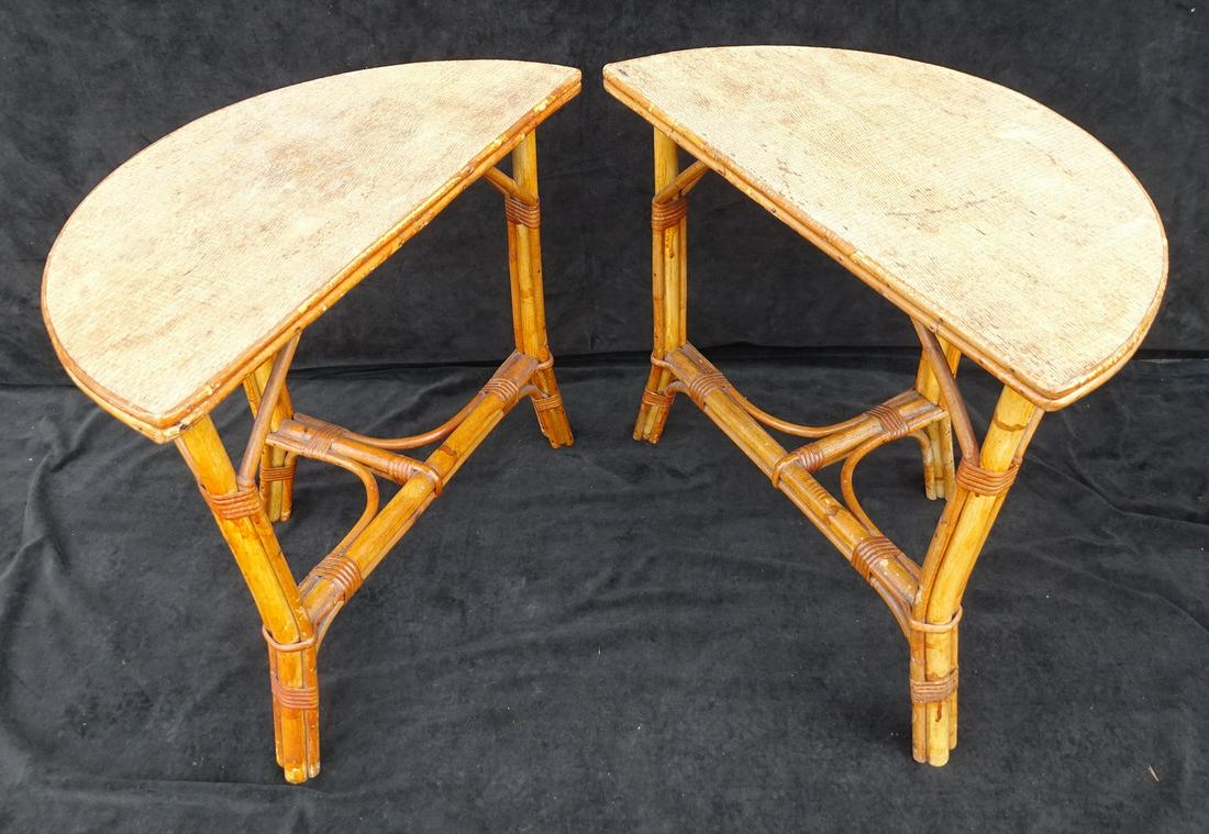 PR. BAMBOO AND GRASS CLOTH DEMILUNE SIDE TABLE 21 3/4" (1 of 7)
