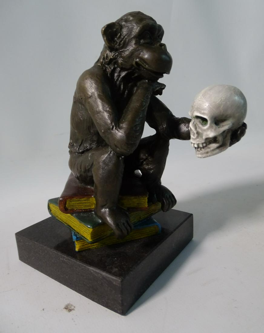 BRONZE MONKEY WITH SKULL  5 1/2" HIGH (1 of 5)