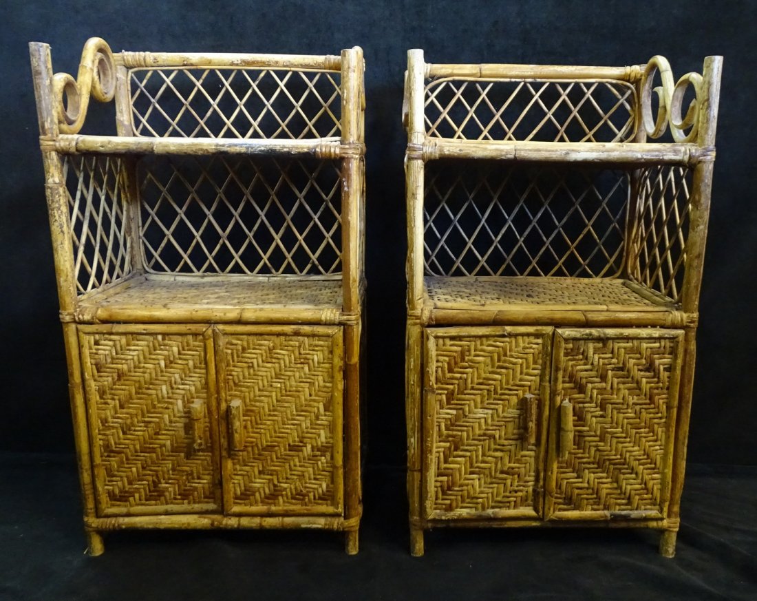 PAIR OF SMALL BAMBOO CABINETS 33X18X12: PAIR OF SMALL BAMBOO CABINETS 33X18X12