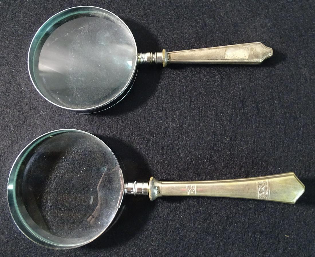 2 SILVER HANDLED MAGNIFYING GLASES 8 3/4" LONG LARGEST (1 of 2)