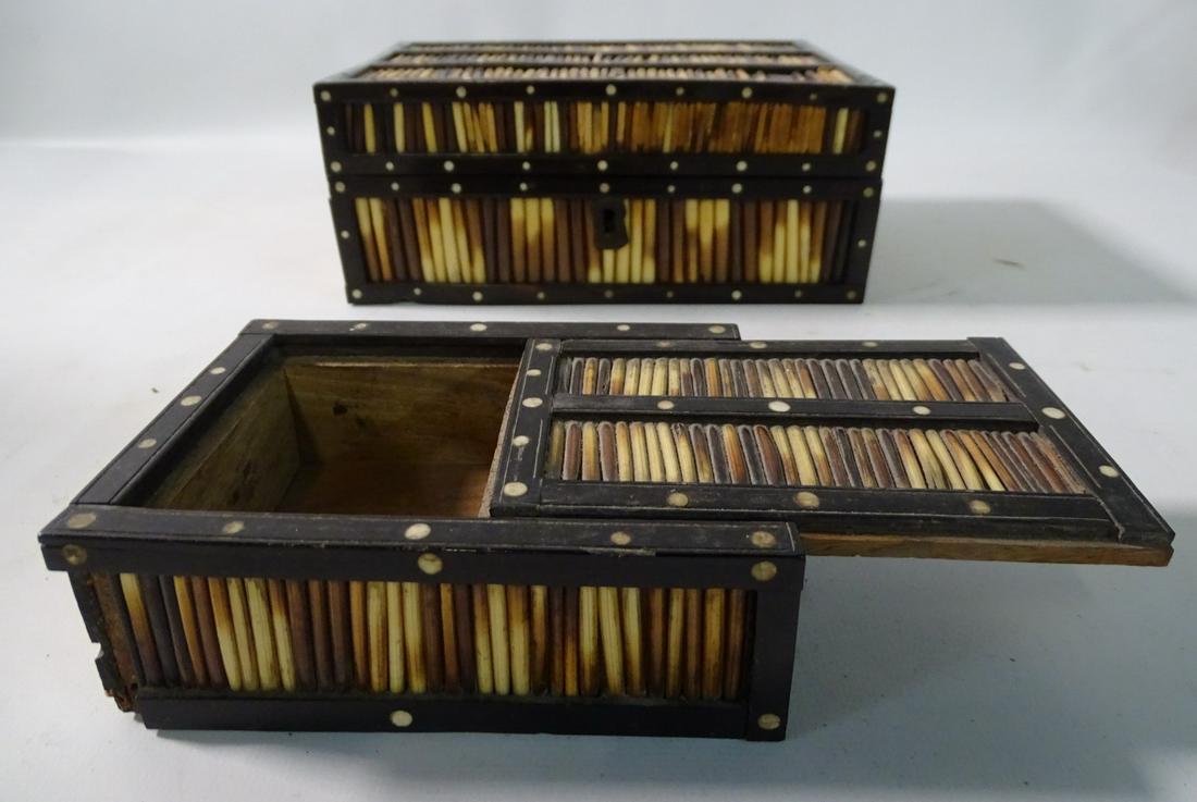 2 PORCUPINE QUILL BOXES W/INLAY LARGEST 3 1/2" HIGH, 8" (1 of 7)