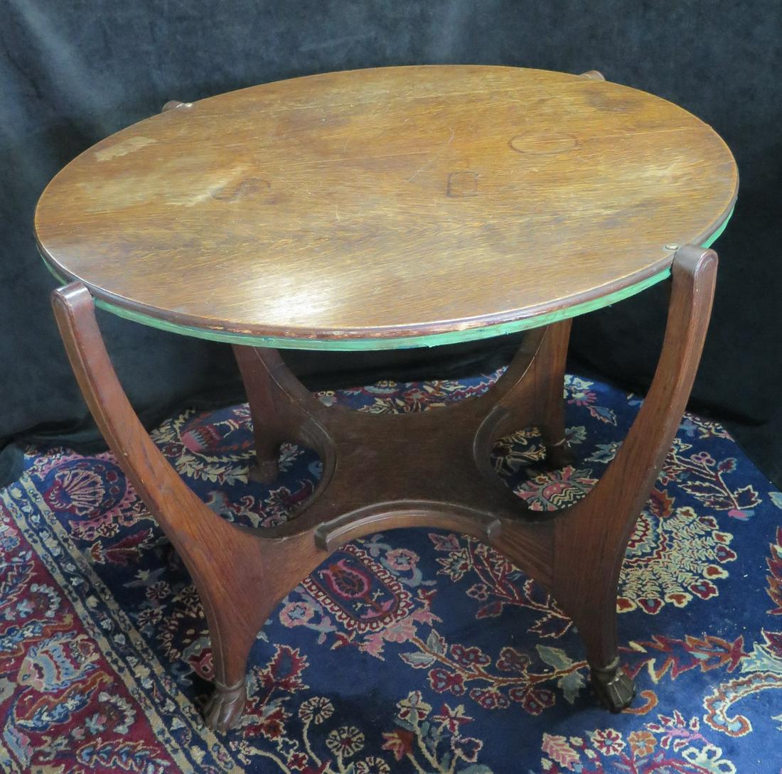 19TH CENTURY FLIP TOP OAK GAME TABLE 29 X 37 DIA. (1 of 11)