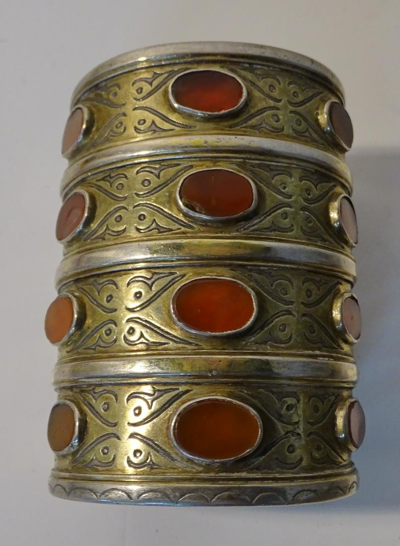 FINE TURKANA SILVER BRACELET (4 ROWS WITH AGATE) (1 of 4)