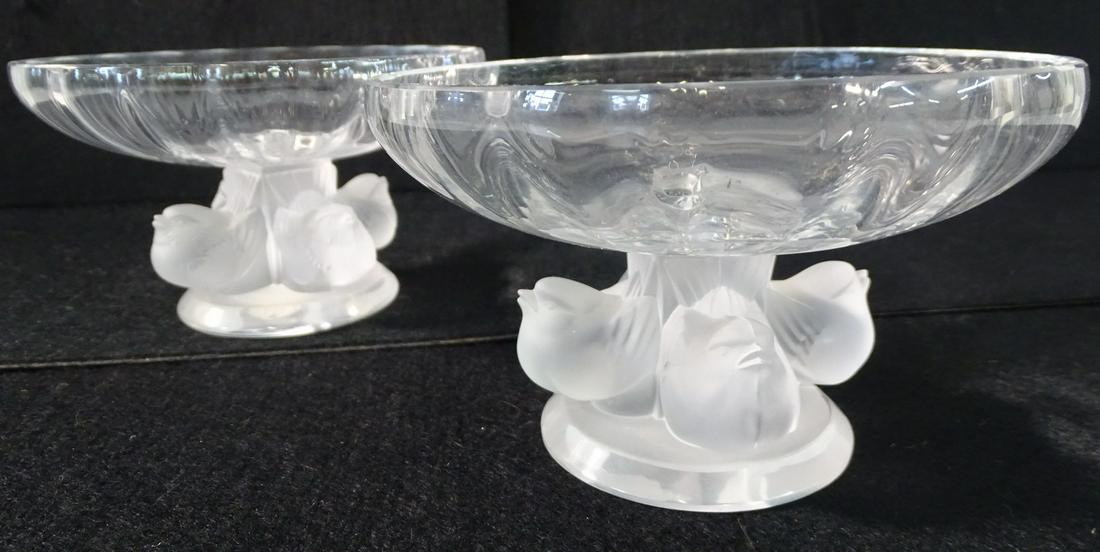 2 SIMILAR LALIQUE FOOTED COMPOTES 3 1/2H X 5 1/2 DIA. (1 of 5)