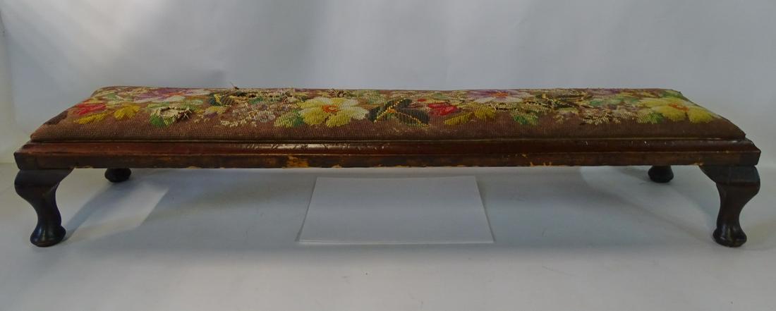 EXTRA LONG ANTIQUE NEEDLEPOINT FOOT STOOL 8 X 42 1/2 X (1 of 9)