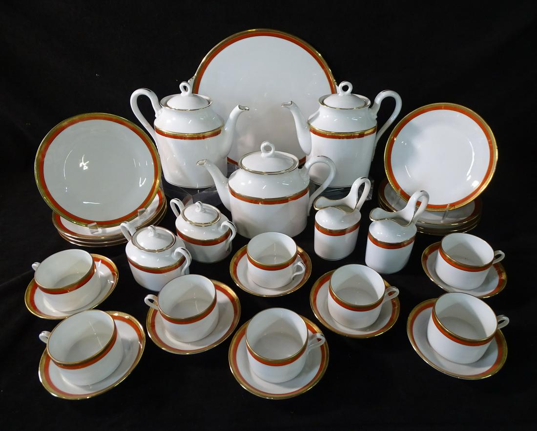 GINORI SET W/CUPS, TEA POT, PLATE, SAUCERS, SUGAR JAR: GINORI SET W/CUPS, TEA POT, PLATE, SAUCERS, SUGAR JAR