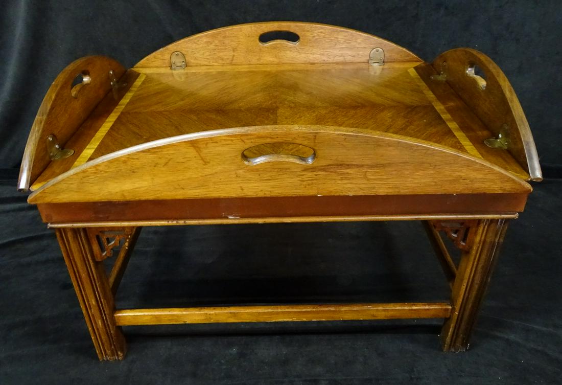 INLAID CHIPPENDALE STYLE BUTLERS TABLE 33" X 23" X 44" (1 of 13)