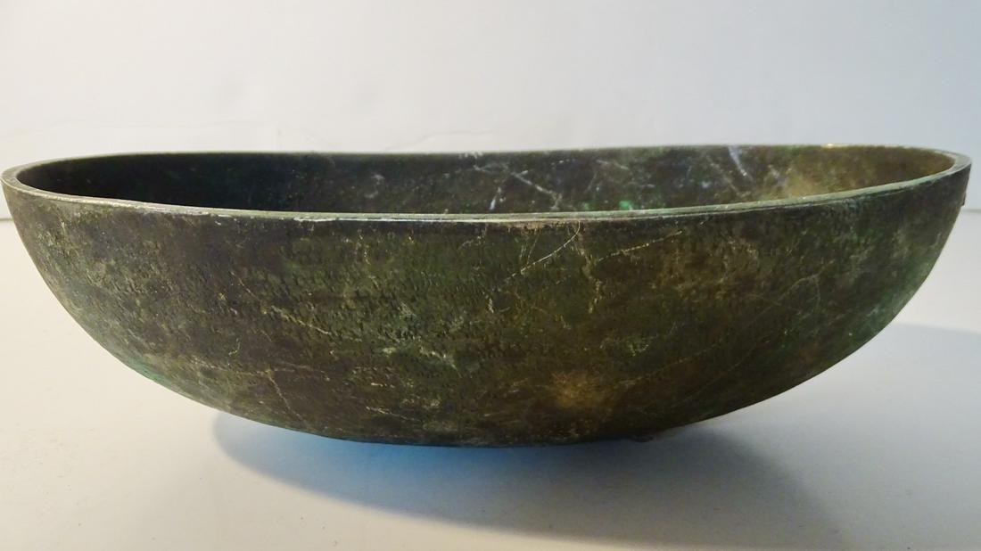 ASIAN ANTIQUE SILVERED BRONZE BOWL 3 X 10 1/2 (1 of 5)