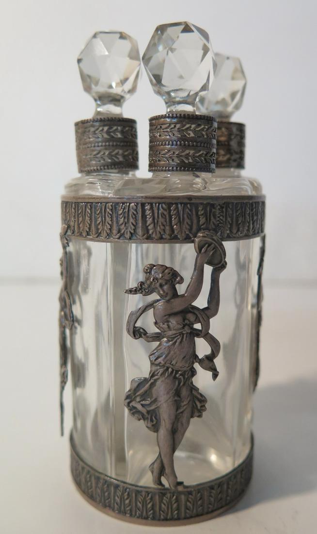 SILVER AND CRYSTAL PERFUME BOTTLES (AS IS) 4 1/2" HIGH (1 of 2)