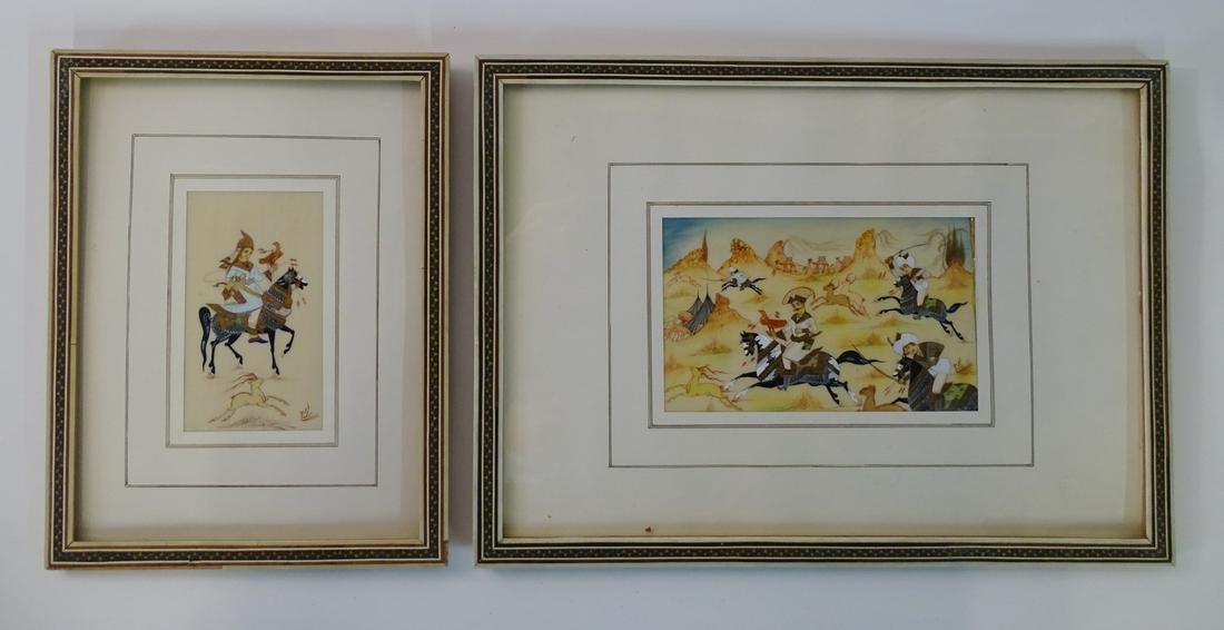 PERSIAN MINIATURE PAINTINGS PAIR OF HUNTING SCENES ON (1 of 11)