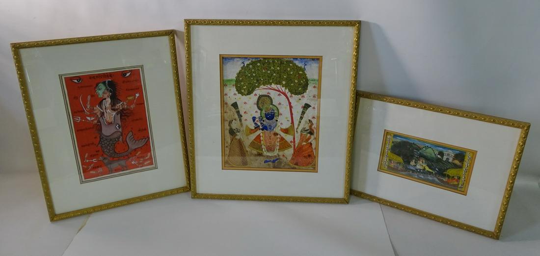 INDIAN MINIATURE PAINTINGS GROUP/3 ON PAPER CA. 11" X (1 of 19)