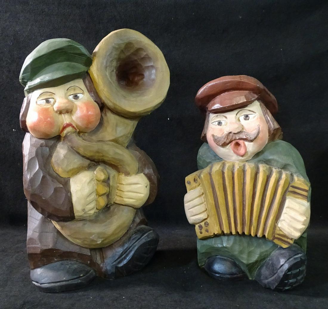 PAIR SIGNED HAND-CARVED & PAINTED WOOD FOLK ART (1 of 6)