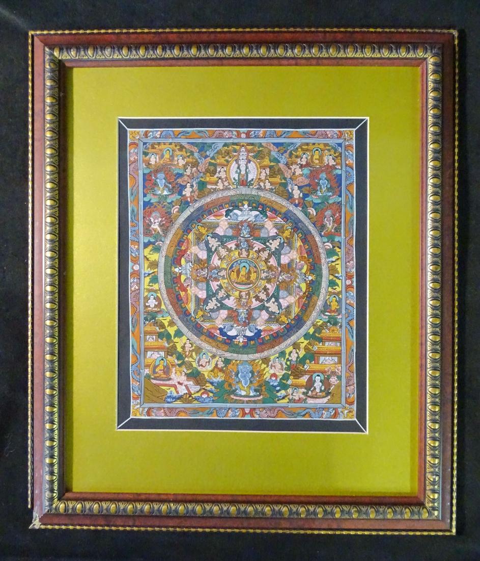 TIBETAN THANGKA MANDALA PAINTING 11" X 14" IMAGE (1 of 9)