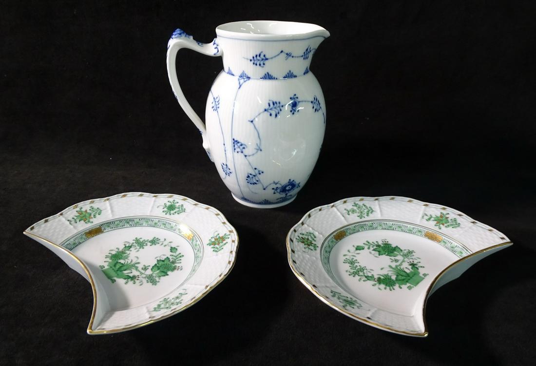 ROYAL COPENHAGEN PITCHER AND 2 HEREND DISHES 7" TALLEST (1 of 6)