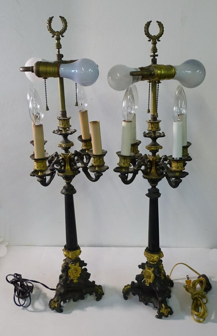 PAIR BRONZE CANDLEABRA LAMPS 29 1/2" HIGH 10" DIA. (1 of 6)