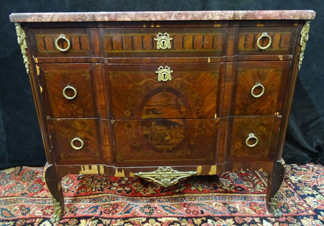 19TH CENTURY LOUIS XV STYLE FRENCH MARBLE TOP COMMODE (1 of 13)