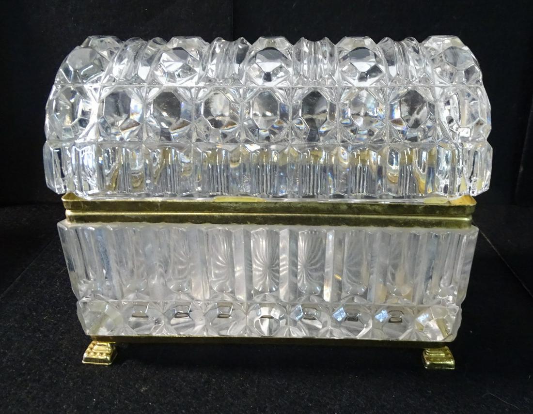 BRONZE & CRYSTAL BOX W/DOME SHAPED LID & FEET 6 X 4 1/2 (1 of 5)