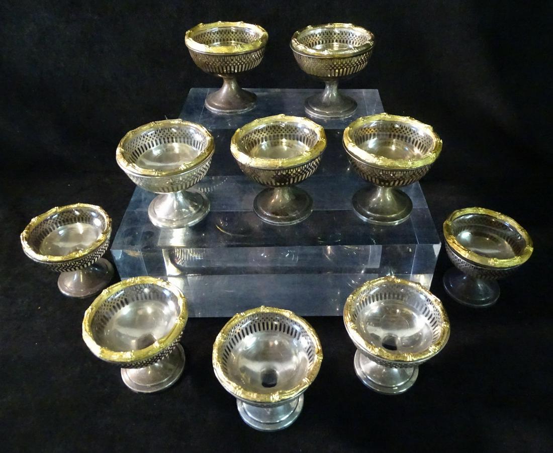 10 STERLING SILVER DESSERT CUPS W/ GLASS INSERTS AND (1 of 4)