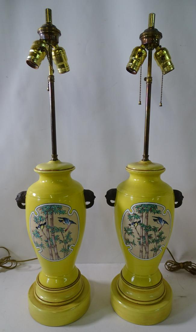(2) YELLOW CHINESE LAMPS 18" HIGH: (2) YELLOW CHINESE LAMPS 18" HIGH