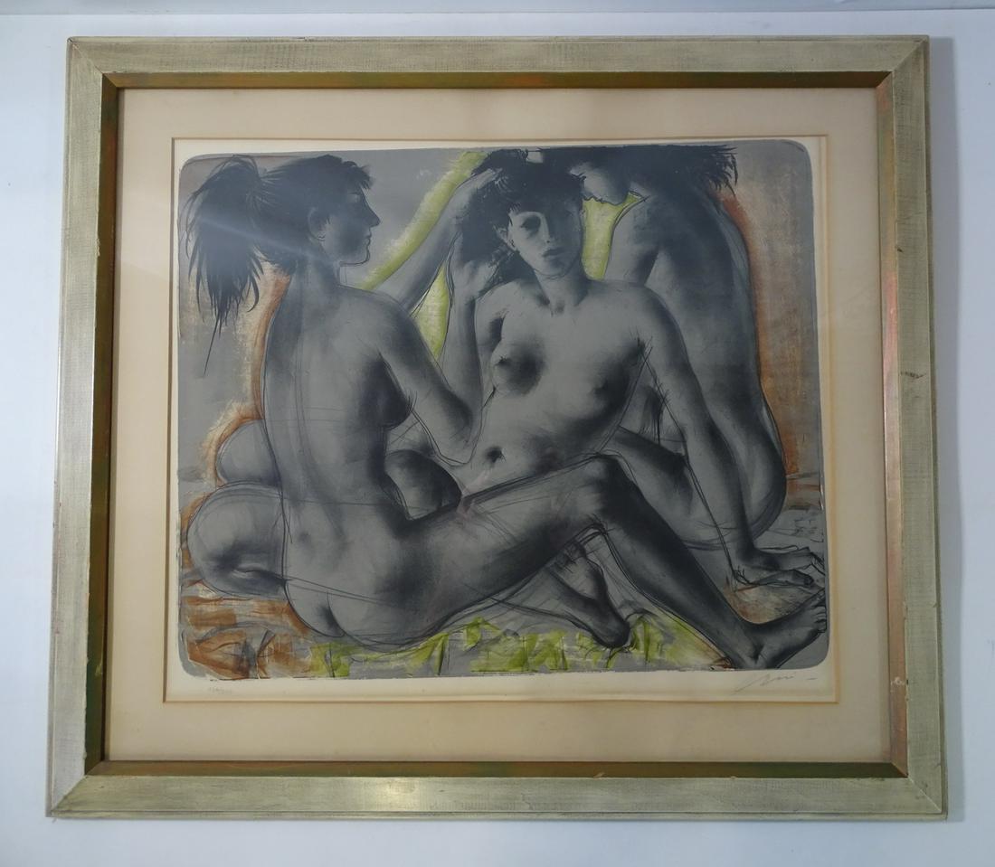 HANS ERNI SIGNED MODERNIST LITHOGRAPH THREE NUDES/BATHERS (1 of 9)