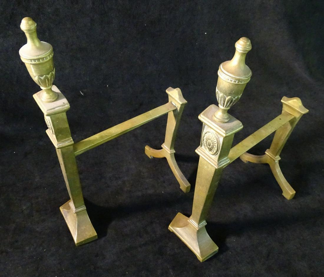 PAIR MINATURE BRASS ANDIRONS 13 1/2 X 8 X 4: PAIR MINATURE BRASS ANDIRONS 13 1/2 X 8 X 4