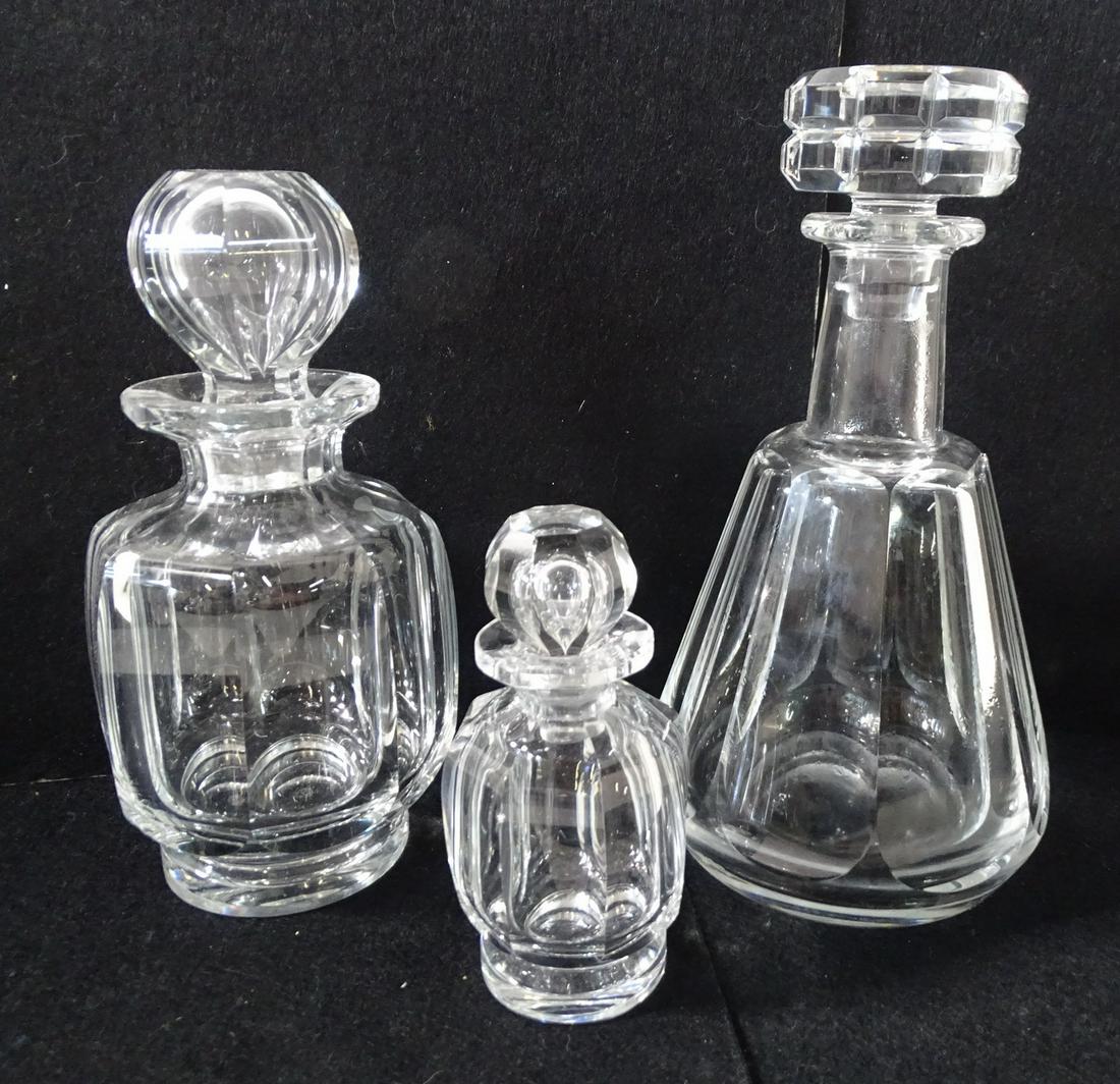 3 BACCARAT CRYTAL DECANTERS (FLEA BITES ON SMALLEST) 9: 3 BACCARAT CRYTAL DECANTERS (FLEA BITES ON SMALLEST) 9 1/4" HIGH TALLEST