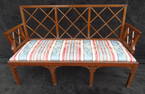 CHINESE CHIPPENDALE STYLE SETTEE W/STRIPED UPHOLSTERY