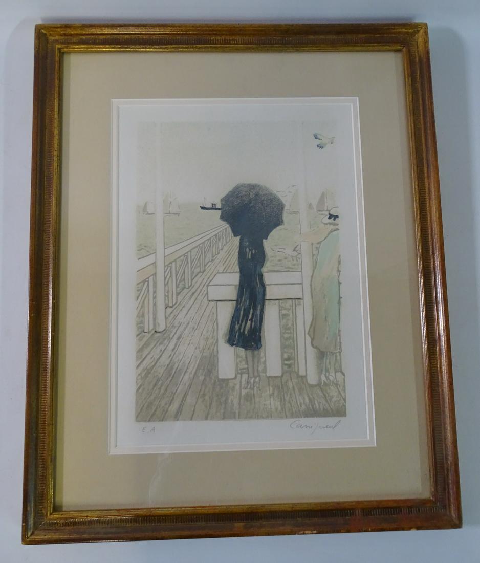JEAN-PIERRE CASSIGNEUL PRINT LADY W UMBRELLA 14" X 10": JEAN-PIERRE CASSIGNEUL PRINT LADY W UMBRELLA 14" X 10"