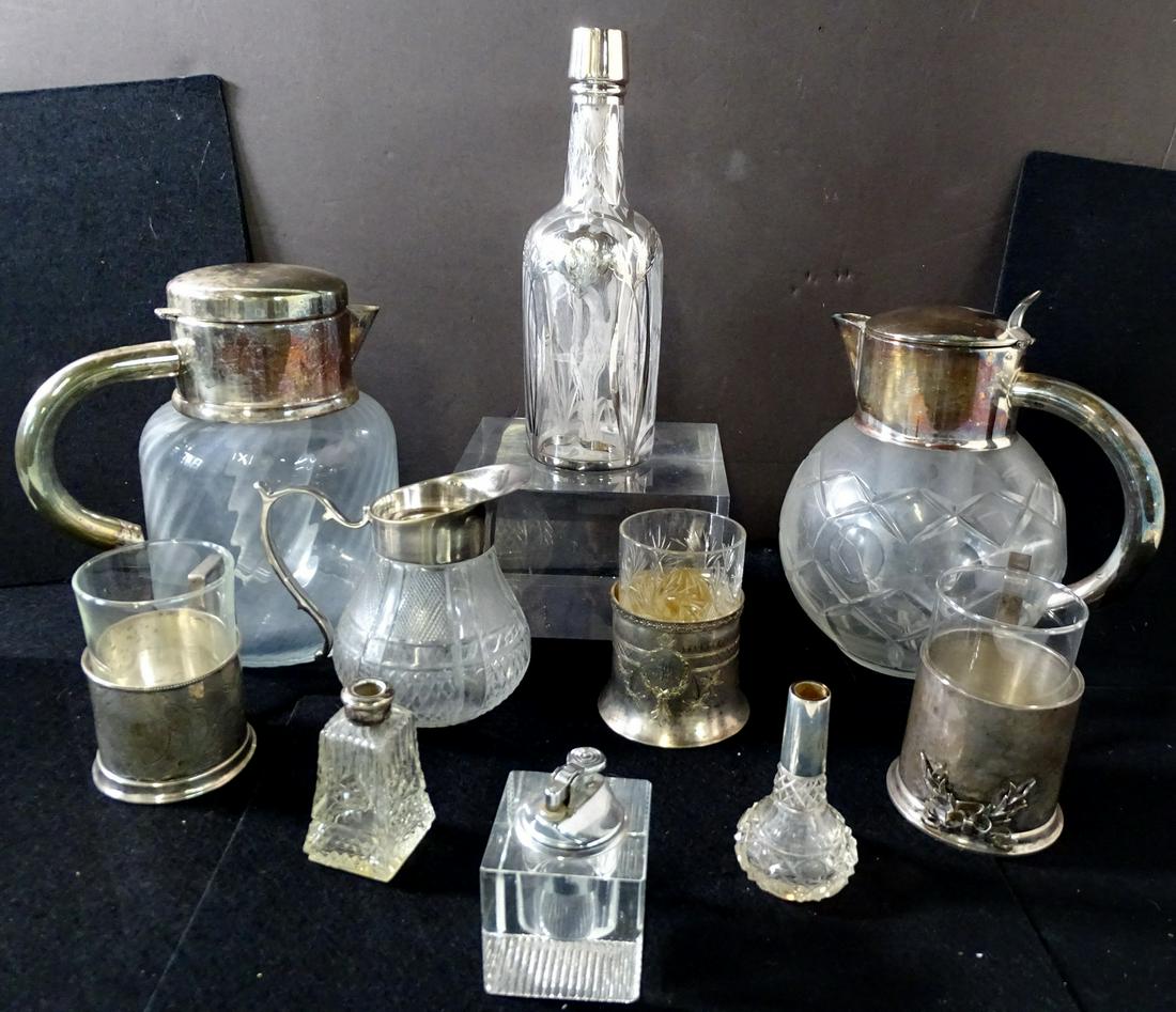 BOX LOT OF GLASS AND SILVER PLATE ITEMS 10 PIECES (1 of 12)