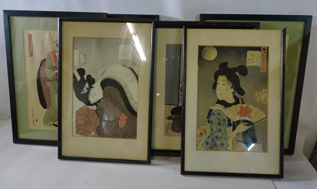 JAPANESE UKIYO-E WOODBLOCK PRINTS LOT/6 BIJIN-GA / BEAUTIFUL WOMEN, CA. 20TH CENTURY  CA. 15" X 9.5" (1 of 20)