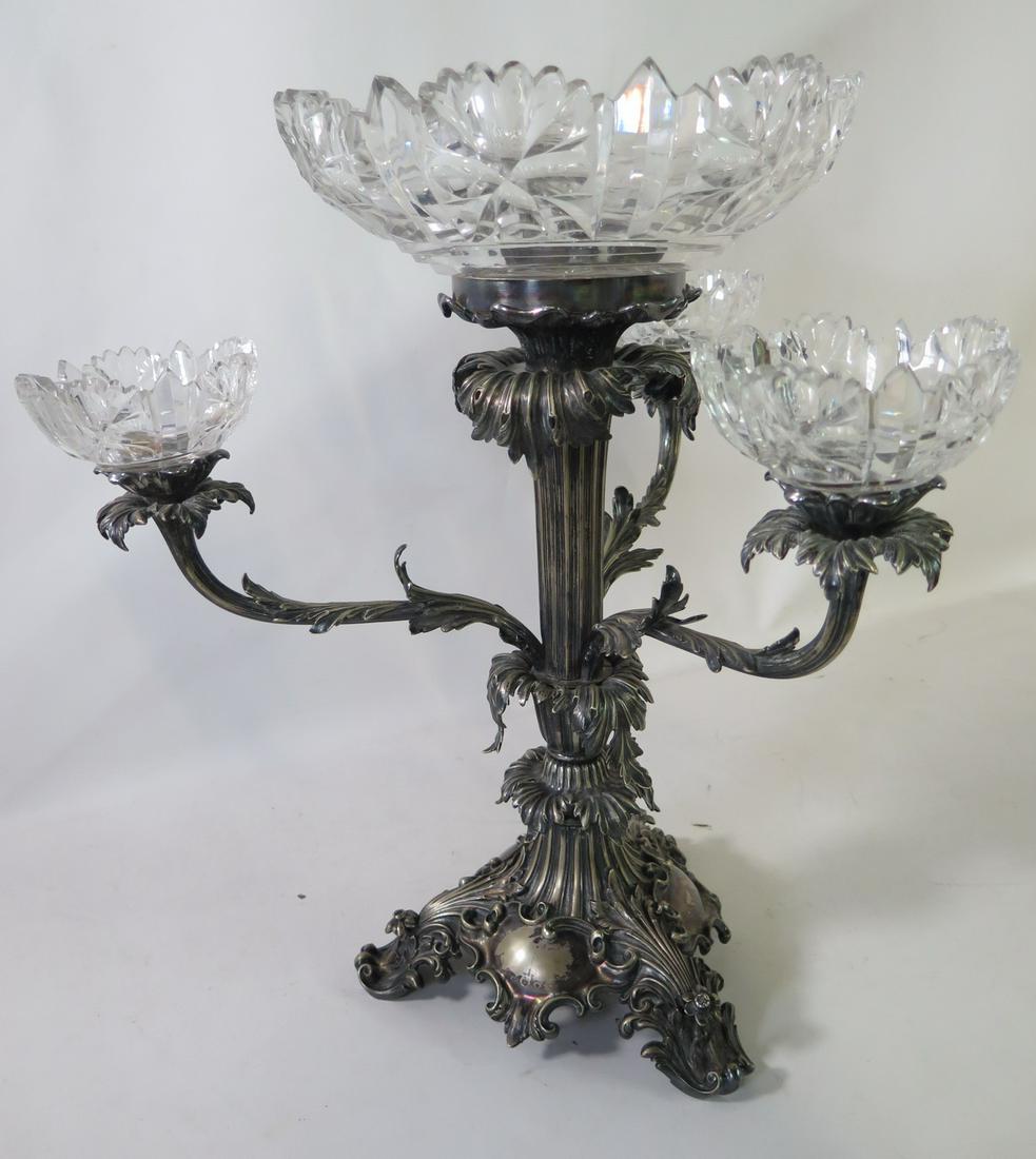S/P CRYSTAL EPERGNE WITH 3 SMALL, OUTER BOWLS + ONE LARGE CENTRAL BOWL 15" X 15" DIA. (1 of 6)