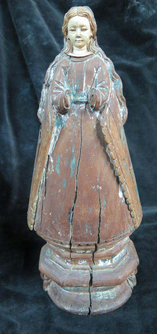 SANTOS 19TH CENTURY WOODEN FIGURE (MISSING HANDS) 16" X 8" (1 of 10)