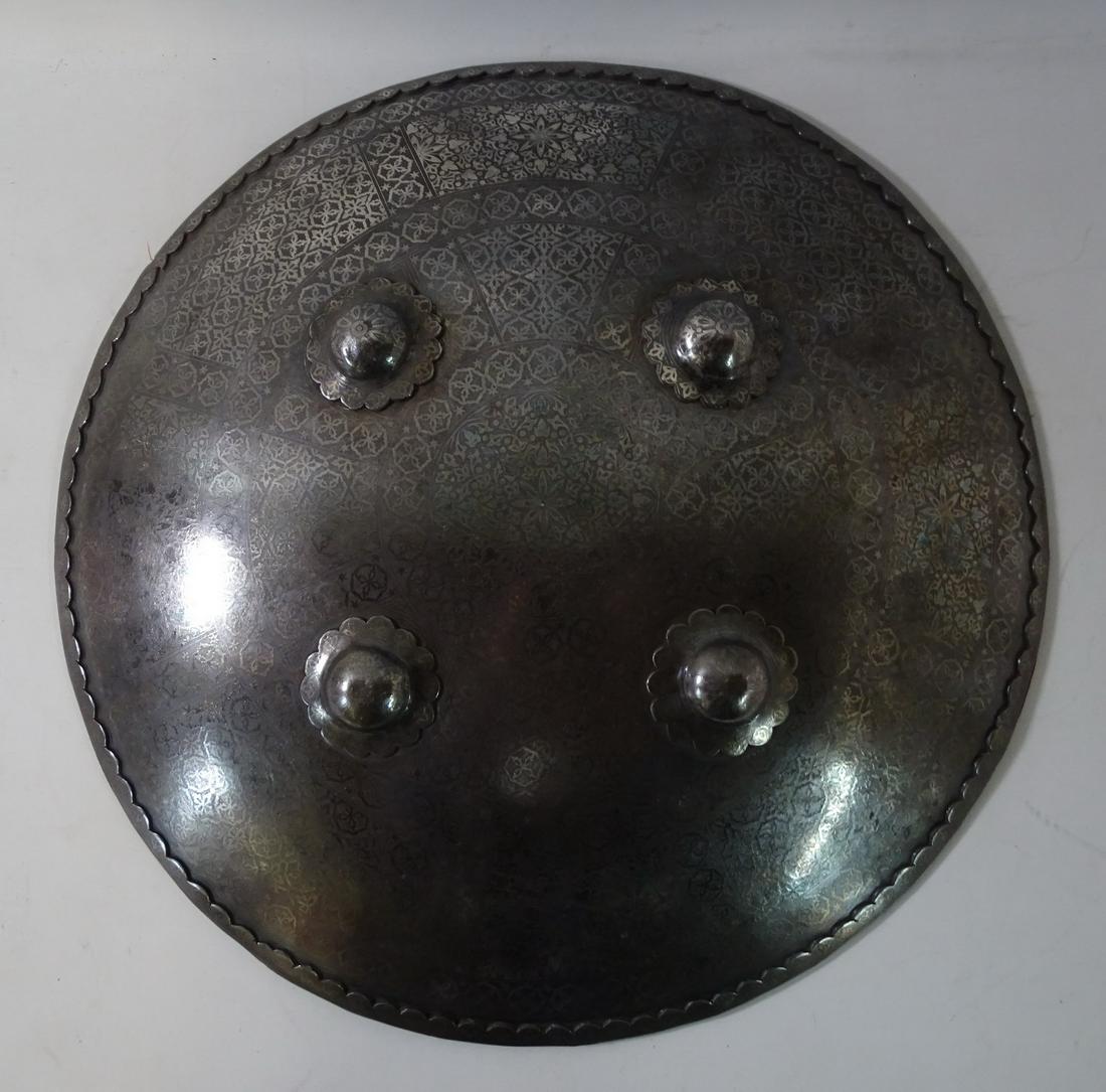 ANTIQUE INDIAN PERSIAN SHIELD W/SILVER INLAY 17" DIAMETER (1 of 5)