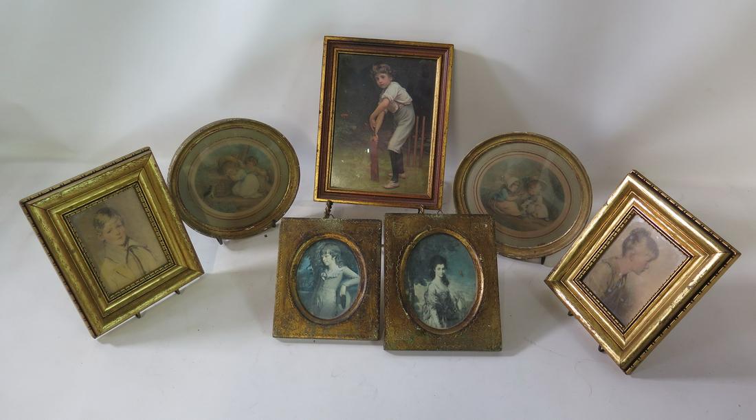 LOT OF 7 SMALL FRAMED FIGURAL PASTELS/PAINTINGS (1 of 13)